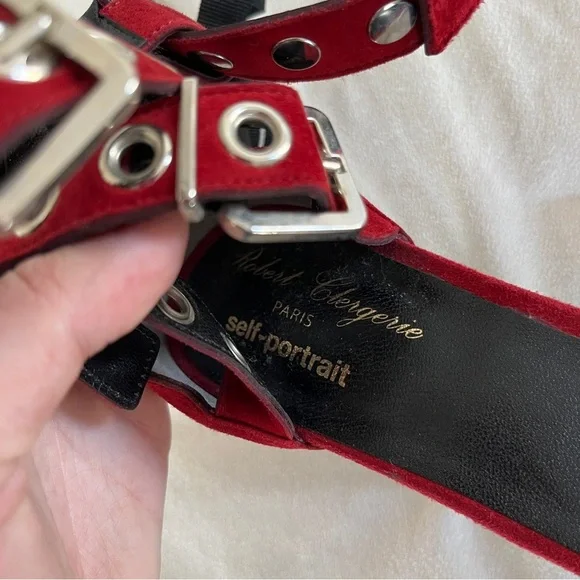 Self-Portrait x Robert Clergerie Leyla Suede Sandals in Red Size 41